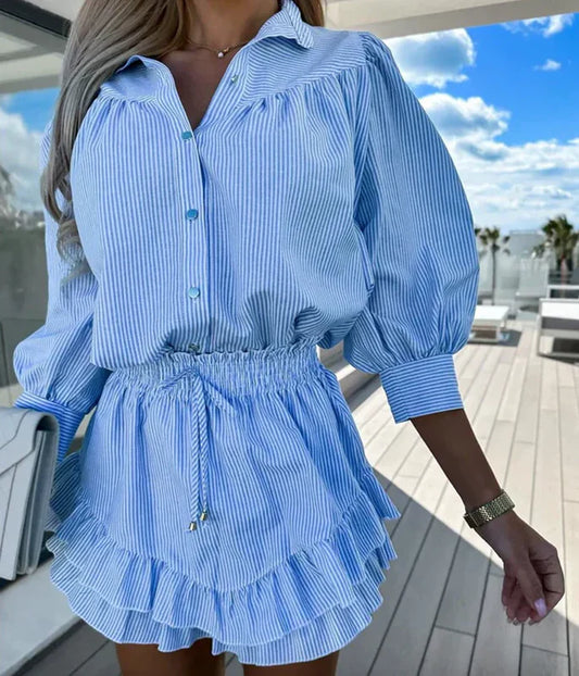 Amalfi – Striped Shirt Dress – Sky Blue
